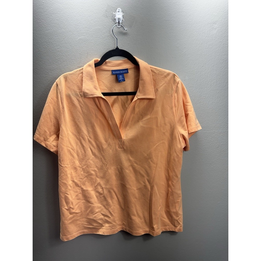 Karen Scott Orange Polo Shirt Size L SHORT SLEEVES